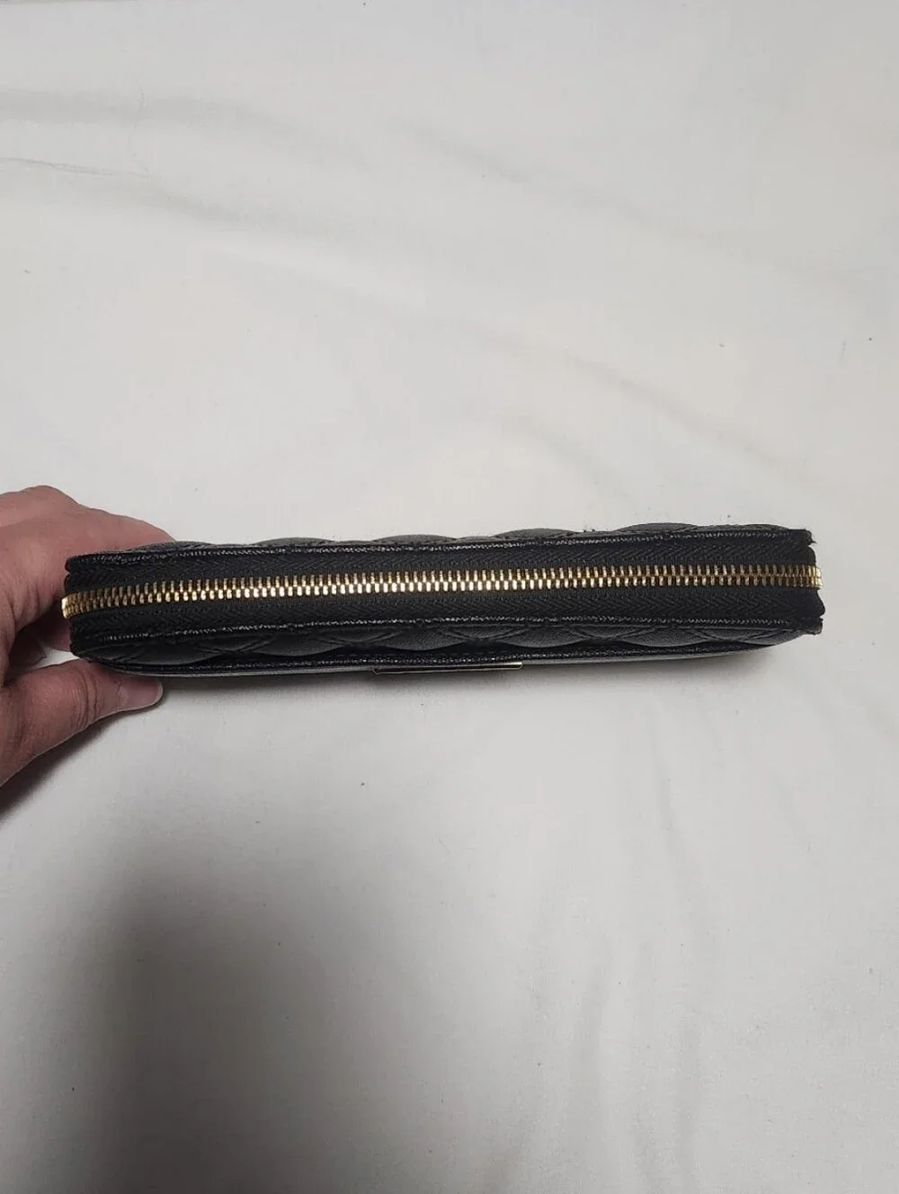 Anne Klein Black Quilted Zip Around Wallet with Gold Hardware